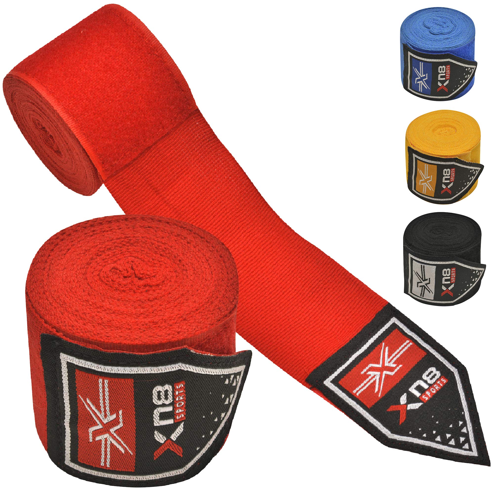XN8 Boxing Hand Wraps - Inner Gloves Bandages for Punching - Ideal for MMA, Muay Thai, Kickboxing, Martial Arts Training Combat Sports - 4.5 Meter Elasticated Bandages under Mitts (Red, One Size)