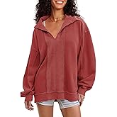 Locachy Women's Casual Oversized Sweatshirt V Neck Long Sleeve Pullover Tops Fashion Outfits Clothes