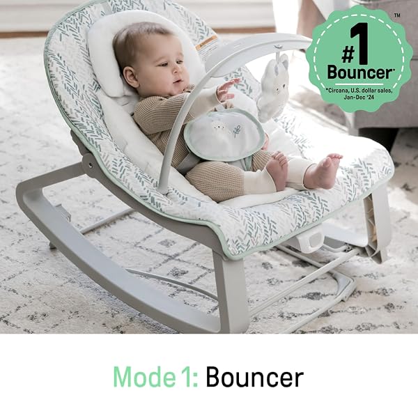 INGENUITY KEEP COZY 3-IN-1 GROW WITH ME VIBRATING BABY BOUNCER SEAT & INFANT TO TODDLER ROCKER, VIBRATIONS & -TOY BAR, 0-30 MONTHS UP TO 40 LBS (SPRUCE)