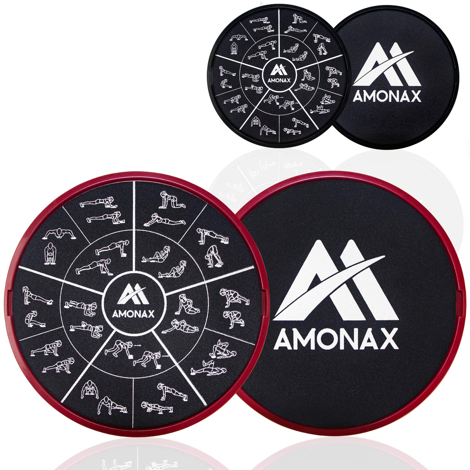 Amonax Core Sliders, Double Sided Gliding Discs with Straps. Ab Gliders for Core Exercise Fitness at Gym & Home, Dual Side Slider Strength Glider Pairs for Carpet, Wood, Tiled Floor