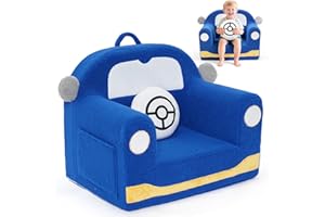 OUOZZZ Toddler Chair for Ages 1–6, Soft Sherpa Kids Sofa with Book Pocket & Carry Handle, Comfy Single-Seat Couch for Playroom or Bedroom, Birthday Gift for Boys (Car)