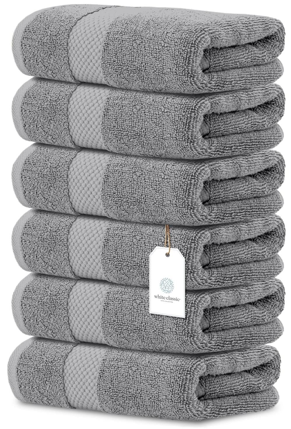 White Classic Luxury Light Grey Hand Towels, 100% Cotton Bathroom Hand Grey Towels Set of 6, Hotel Towels Extra 40x76 cm, Quality Small Cloths Bathroom Sets for Hands | 6 Pack — image 1