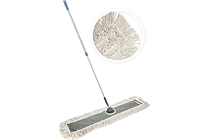 JINCLEAN 36" Industrial Cotton Floor Dust Mop with Adjustable Steel Handle - Commercial Mops for Hardwood, Tiles, Laminate, Vinyl, Garage epoxy, Bamboo Surface Cleaning and Flooring Push Dust Broom