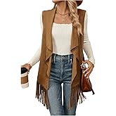 GORGLITTER Women's Sleeveless Boho Western Cowgirl Rodeo Outfits Fringe Open Front Suede Jacket Vest Tops Outwear 2025