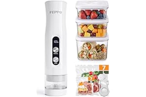 FEPPO Compact Vacuum Sealer for Food (Vacuum Sealer Machine + 3 Containers + 14 Reusable Bags), Anti-Overflow Powerful Portab