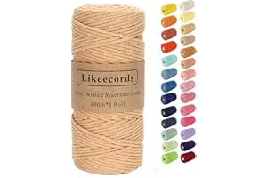 LIKEECORDS Macrame Cord,3mm x 328Feet Cotton Twine String Cord,Natural White Cotton Rope Craft String for DIY Knitting Plant Hangers Christmas Wedding Décor