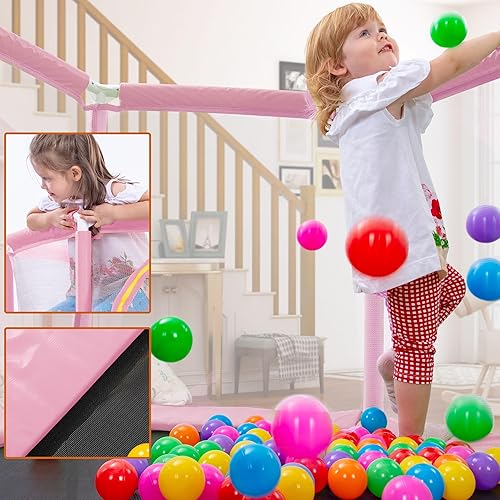 Merax 55 Mini Trampoline For Kids – 4.5FT With Safety Enclosure Net & Ball Pit Balls, Supports 220 Lbs