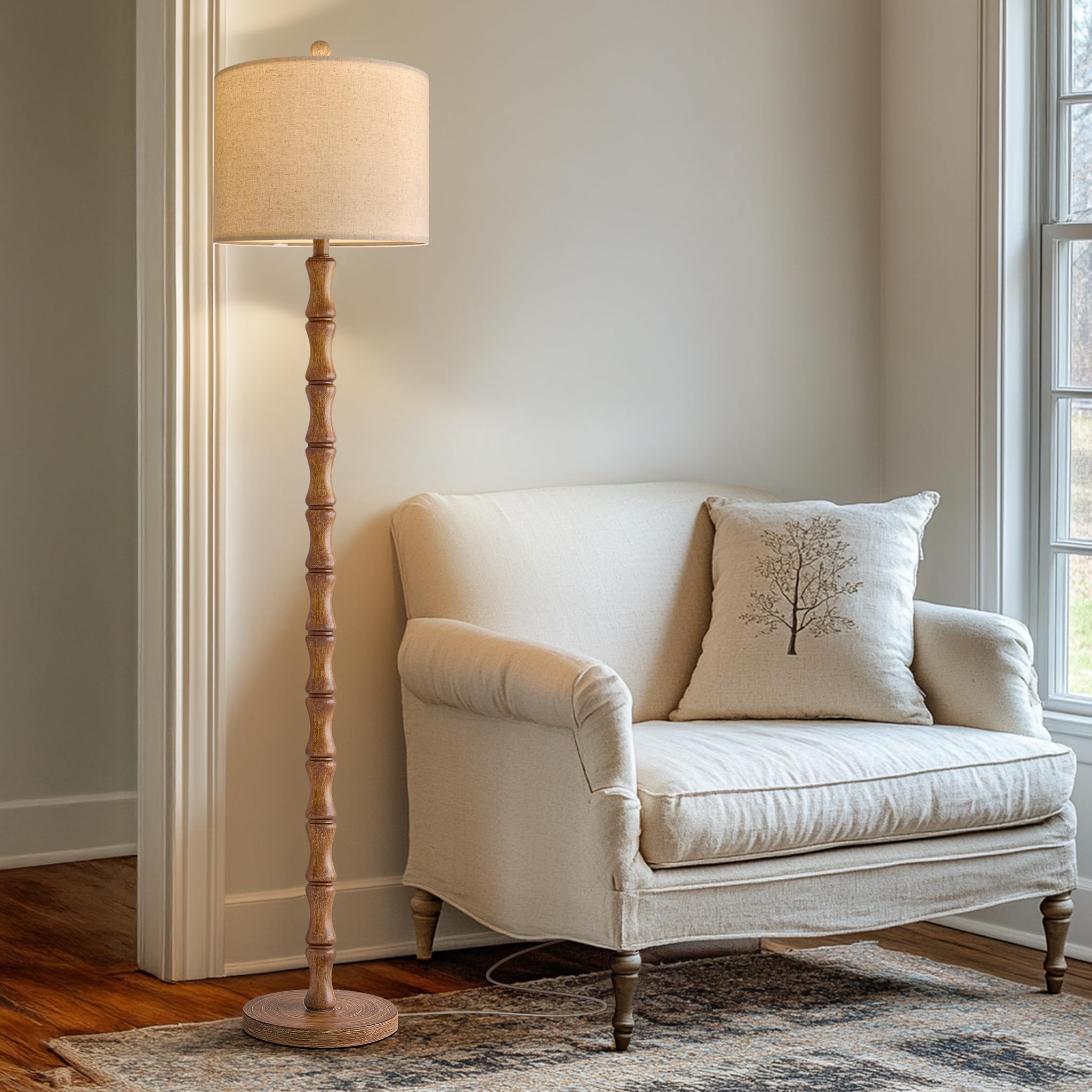 Photo 1 of BOBOMOMO 62" Rustic Floor Lamp for Living Room, Retro Farmhouse Floor Lamp Rotary Switch, Resin Standing Lamp for Living Room, Corner, Dining Room, Bedroom, House