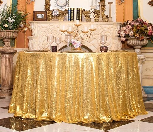 Amazon Com Squarepie Sequin Tablecloth Round Gold 90 Inch Sparkly