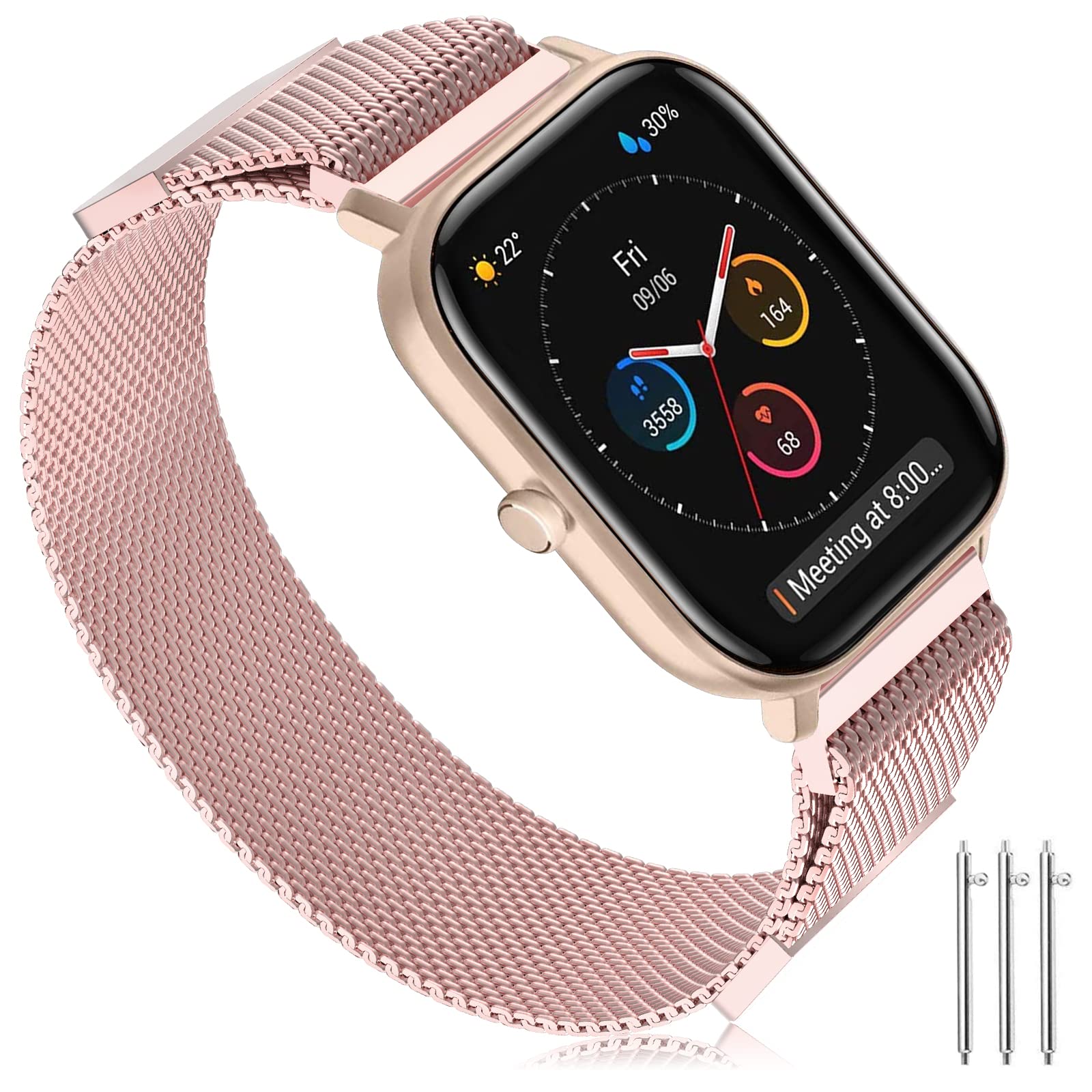 Amazfit GTS 20mm Mesh Stainless Steel Watch Band With Double Magnet for Galaxy Watch4/5, Watch5 Classic, GTR, Bip, GTS 2/2 Mini/2e/3