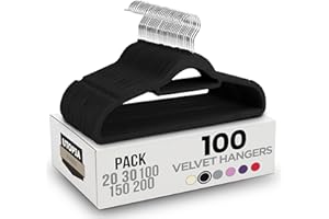 Utopia Home Velvet Hangers 100 Pack – Premium Non-Slip Slim Clothes & Coat Hangers with Tie Bar, Space-Saving Heavy Duty Design, 360° Swivel Hook – Black