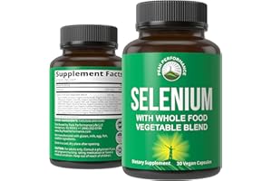 PEAK PERFORMANCE Selenium Supplement with Whole Food Blend of 25+ Vegetables and Fruits for Max Absorption. Pure Selenium Vegan Capsules for Immune System, Thyroid Support, Heart Health, Prostate Support. 30 Pills