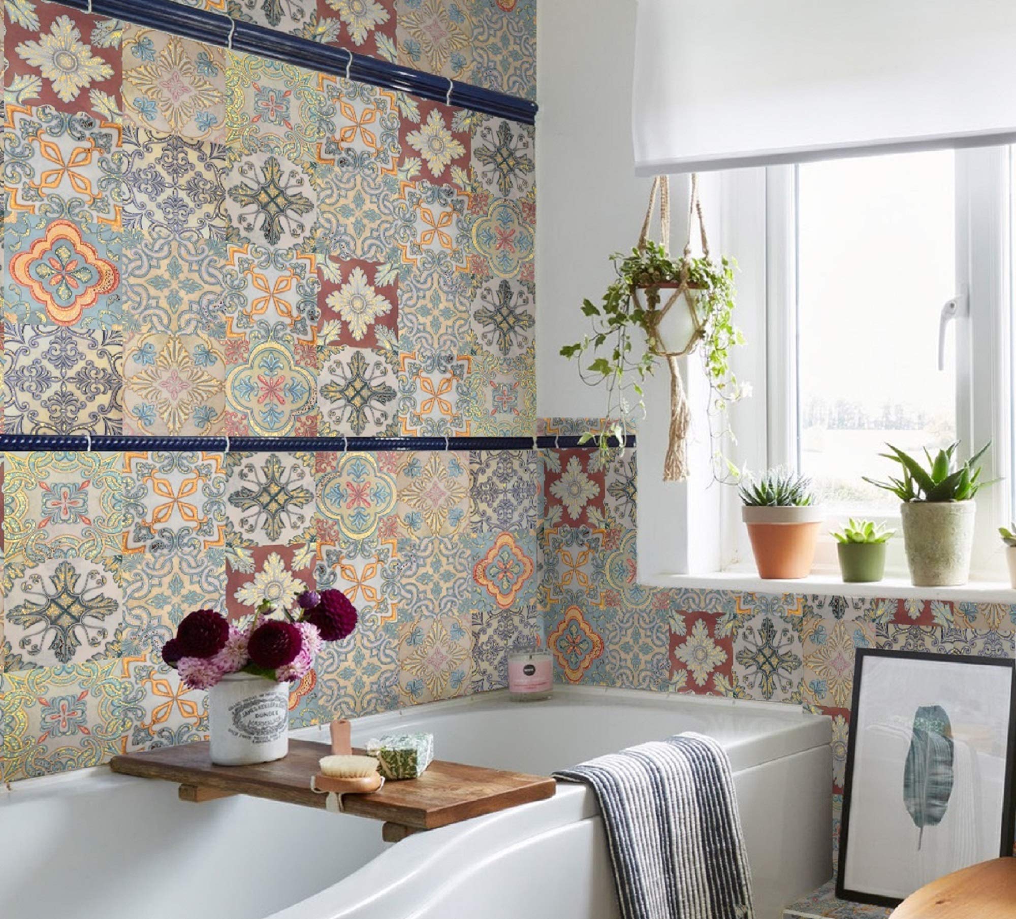 Traditional Gold foil Tile transfers Stickers Peel and Stick-Room Wall Art Decor self Adhesive Vinyl Decals-Kitchen Bathroom backsplash-Vintage Victorian Moroccan Mosaic 15x15 (Mixed Set) Pack of 9