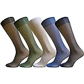 Uaussi 5 Pairs Mens Silk Sheer Socks OTC Ultra Thin Nylon Dress Sock Daily Casual Stockings Work Business Sox