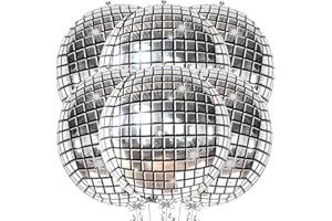 KatchOn, Silver Disco Ball Balloons - Huge 22 Inch, Pack of 6 | 4D Sphere Balloons for New Years Eve Party Supplies 2026 | New Years Decorations 2026 | Disco Party Decorations | Retro Party Decoration