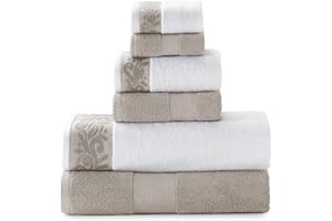 Modern Threads 600 GSM 6-Piece Towel Set with Filgree Jacquard Border Taupe