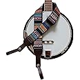 MUSIC FIRST Original Design, 2 inch width (5cm), Classic Country Style Yarn-dyed fabric & Genuine Leather Delux Banjo Strap, With 2 pieces of MUSIC FIRST Leather Strap Locker. (Classic Country Style)