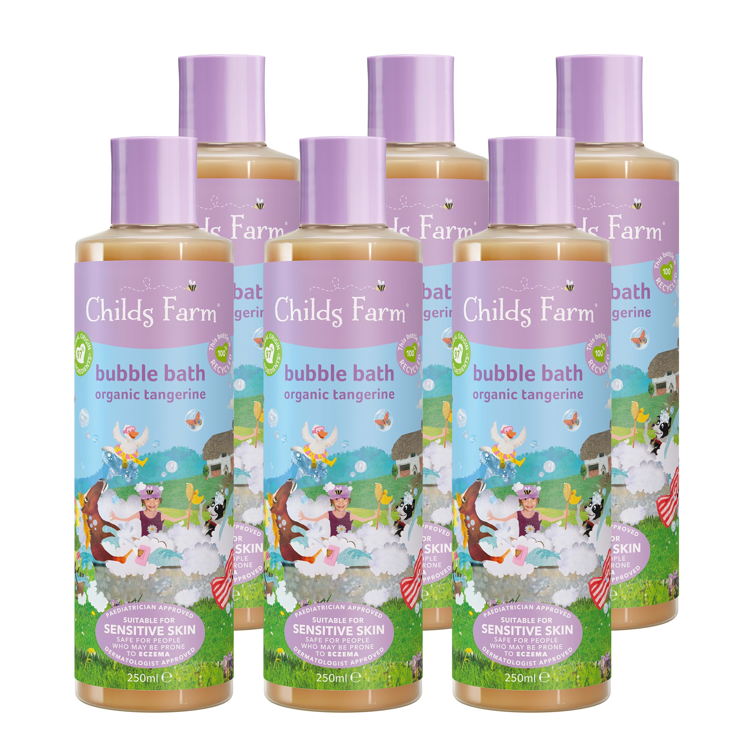 Childs Farm | Kids Bubble Bath | Organic Tangerine | Gently Cleanses & Soothes | Suitable for Dry, Sensitive & Eczema-prone Skin | Multipack of 6 x 250ml