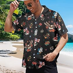 HUGLAZY American Flag Eagle Hawaiian Shirts Short