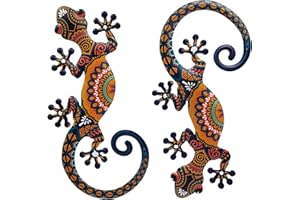 LIFFY Metal Lizard Gecko Wall Art - 2 Pack 15 Inch Metal Wall Decor, Lizard Outdoor Hanging Glass Sculpture Decoration for Yard Garden Art, Patio Fence Home, Unique Gift Ideas