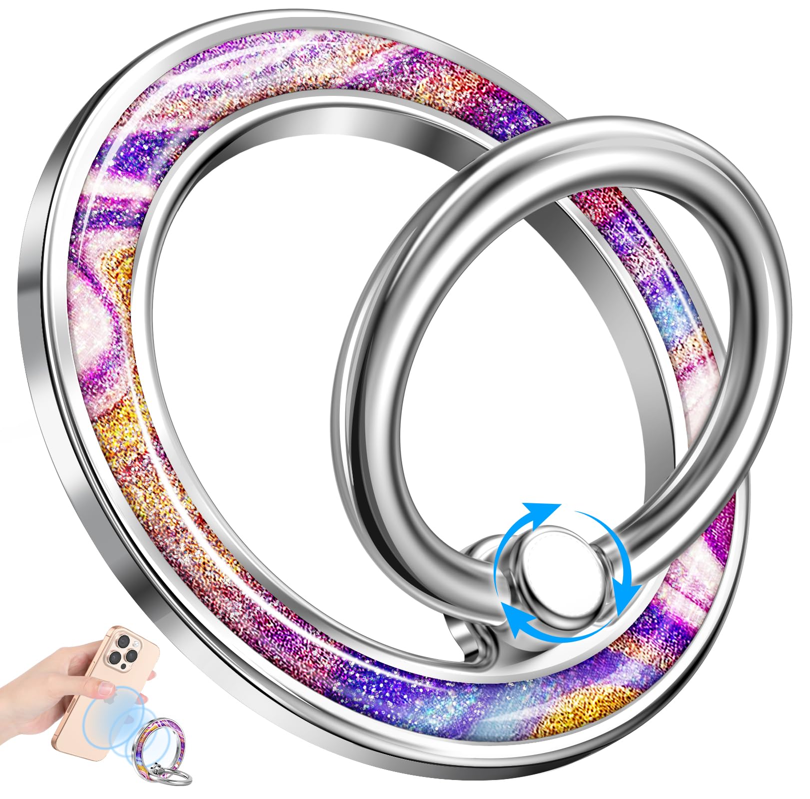 LISEVO Phone Ring Holder Compatible with MagSafe - Magnetic Cell Phone Grip Magnet Removable Finger Ring Grip Stand for Women Girls Cute Girly Kawaii Glitter for iPhone 13 14 15 16 17 Pro Max Plus Air