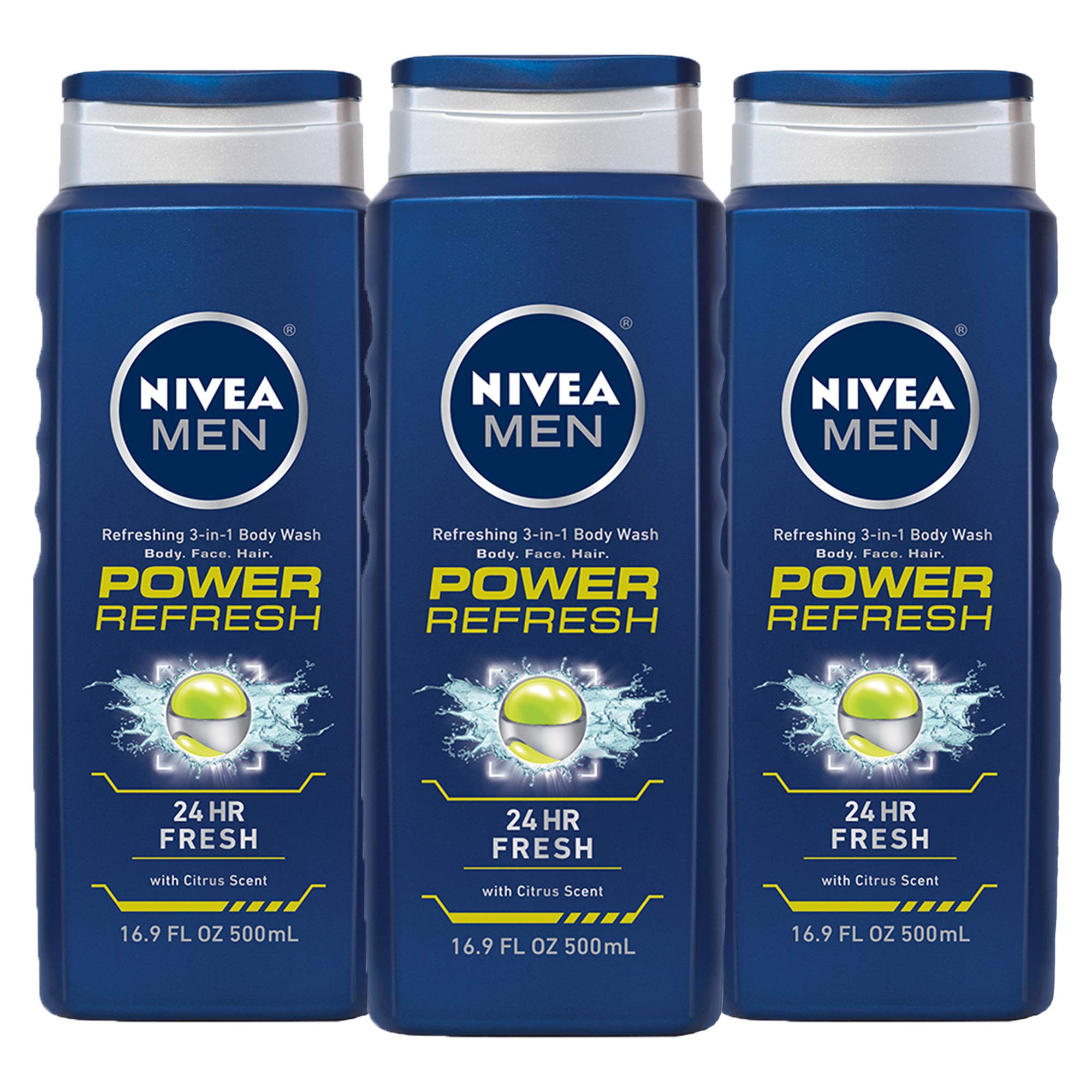 NIVEA Men Power Refresh Body 3in1 Wash Face, Body, Hair with Citrus
