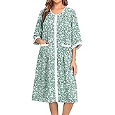SWOMOG House Dress for Women Snap Front Dusters for Women with Pockets 3/4 Sleeve Cotton Nightgown S-XXXL