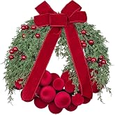 Saxili Christmas Wreaths for Front Door，24″Ball Wreath for Home Decorations | Full Christmas Wreath with Lifelike Cedar Greenery , Luxury Holiday Decor
