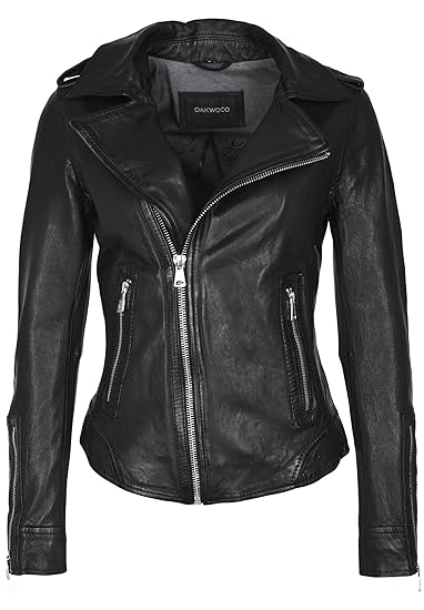 Oakwood Damen Lederjacke mit Reverskragen Schulterklappen