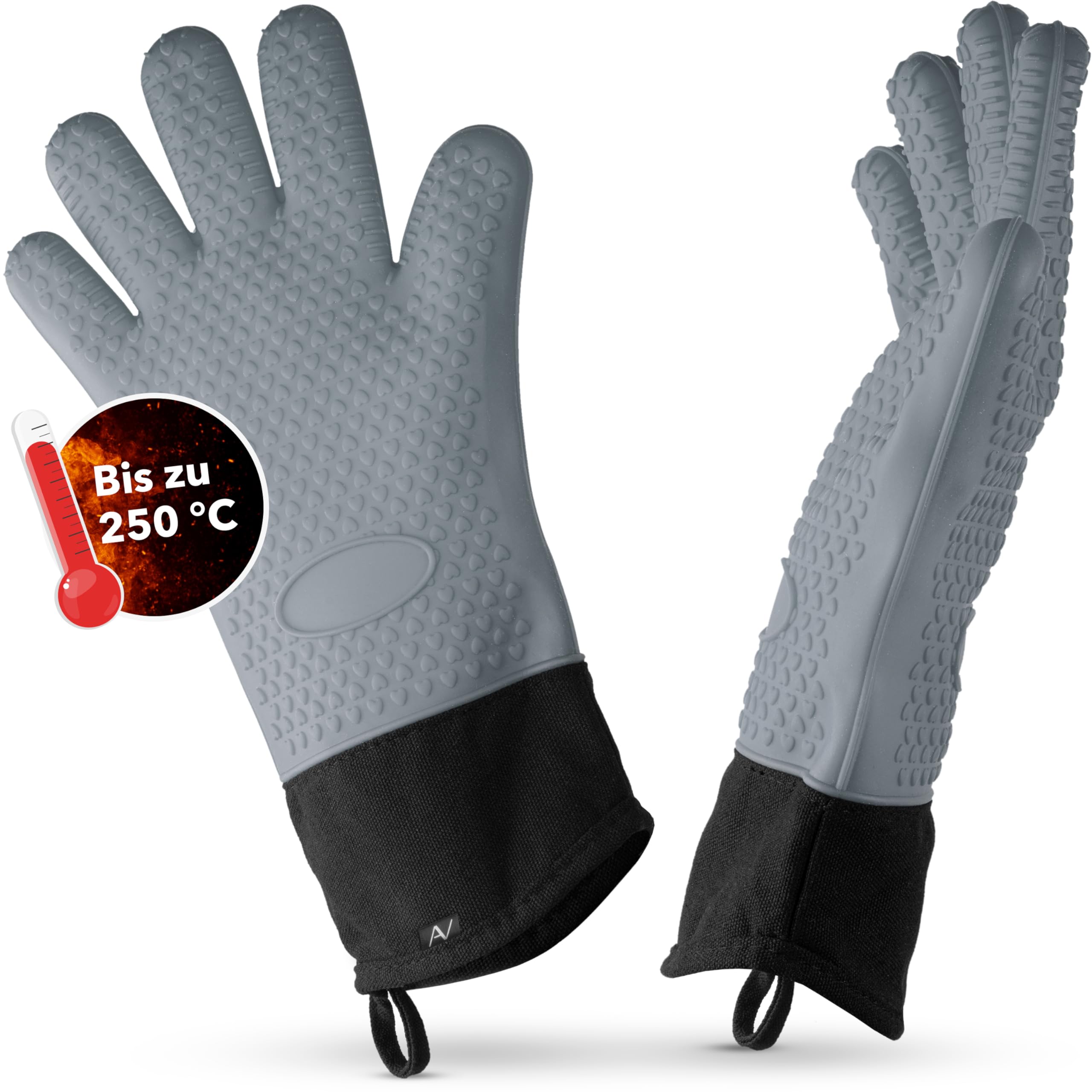 Silicone Oven Gloves Heat Resistant Grill Gloves Anti-Slip Cooking Gloves with Soft Cotton Lining Gloves up to 250°C - Grey