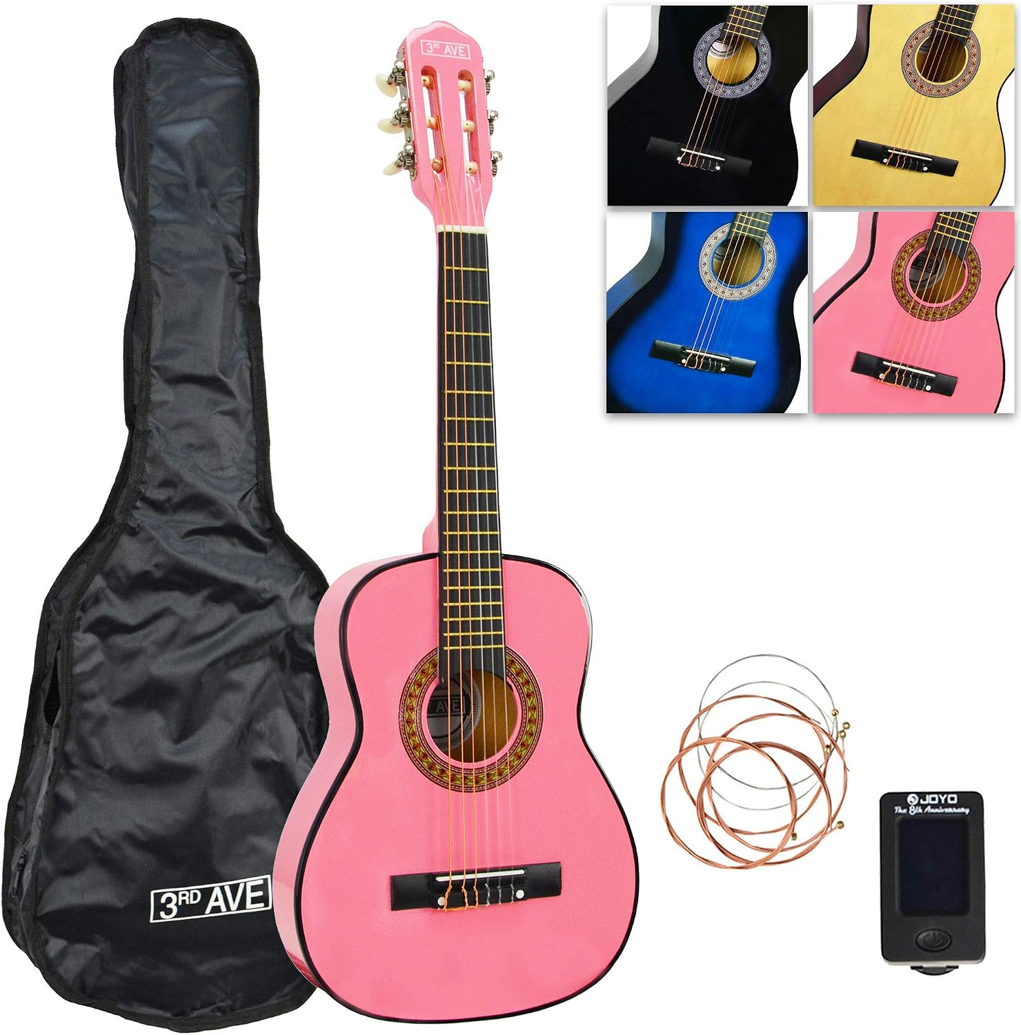 3rd Avenue 1/2 Size Kids Classical Guitar Spanish Nylon String Beginner Pack Bundle - 6 Months FREE Lessons, Bag, Strings - Pink