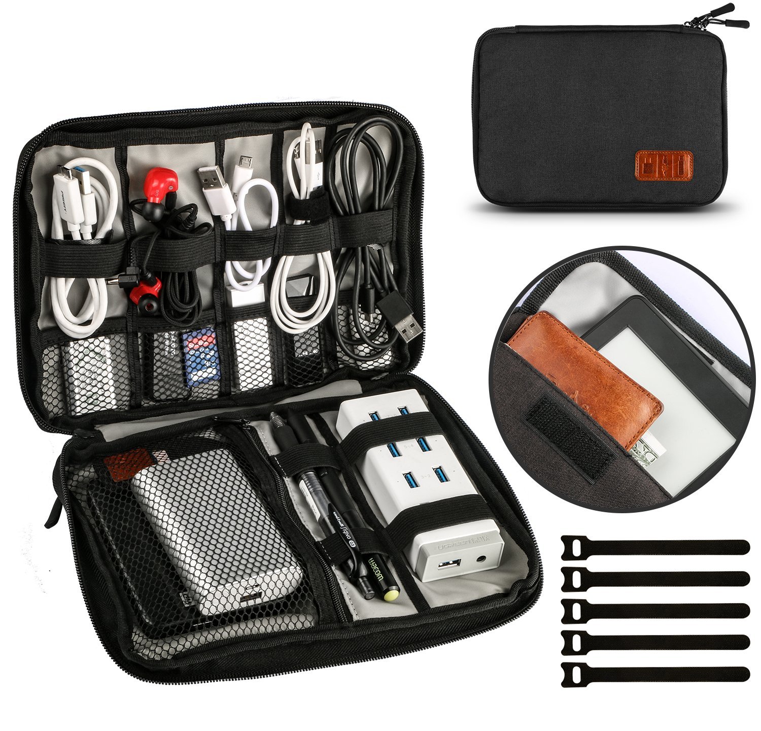 UNEEDE 2018 Cable Organizer Bag Cremallera Doble Universal Storage Case 9.4 x 6.6 pulgadas