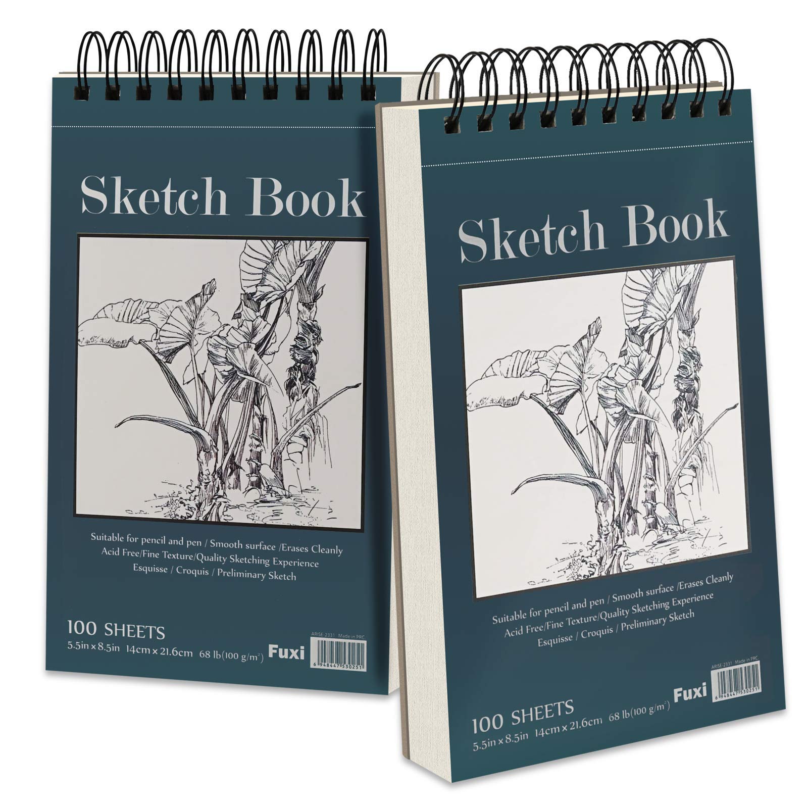 JOY SPOT! Sketch Book 5.5x8.5 Inch, Pack Of 2, 200 Sheets Total (68lb/100gsm), Spiral Bound - View #3
