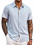 COOFANDY Men's Linen Shirts Short Sleeve Beach
