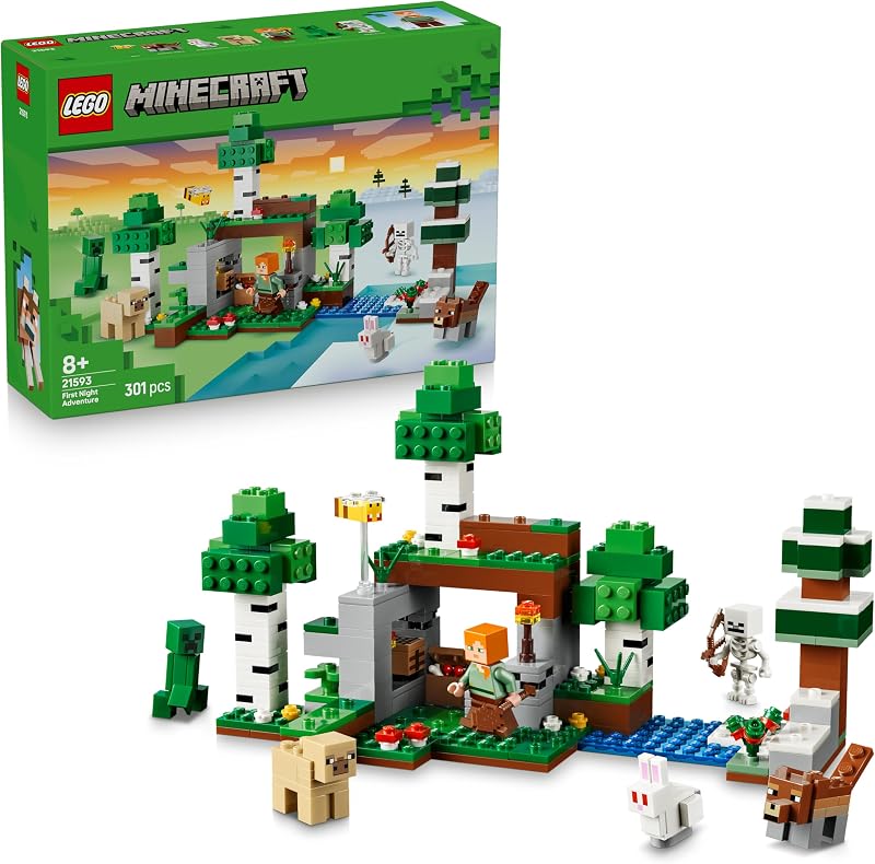Minecraft Erstes Abenteuer in der Nacht - Interaktives Spielzeug mit 7 Figuren inkl. Alex, Creeper, Skelett & Waldwolf - Gaming-Geschenk für Jungen und Mädchen ab 8 Jahren - 21593