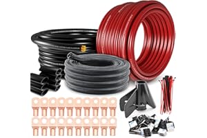 1/0 Gauge Wire(20ft Each - Red/Black) Copper Clad Aluminum CCA Automotive Wire with 40ft 1/2" Cable Sleeve - Ideal for Car Au