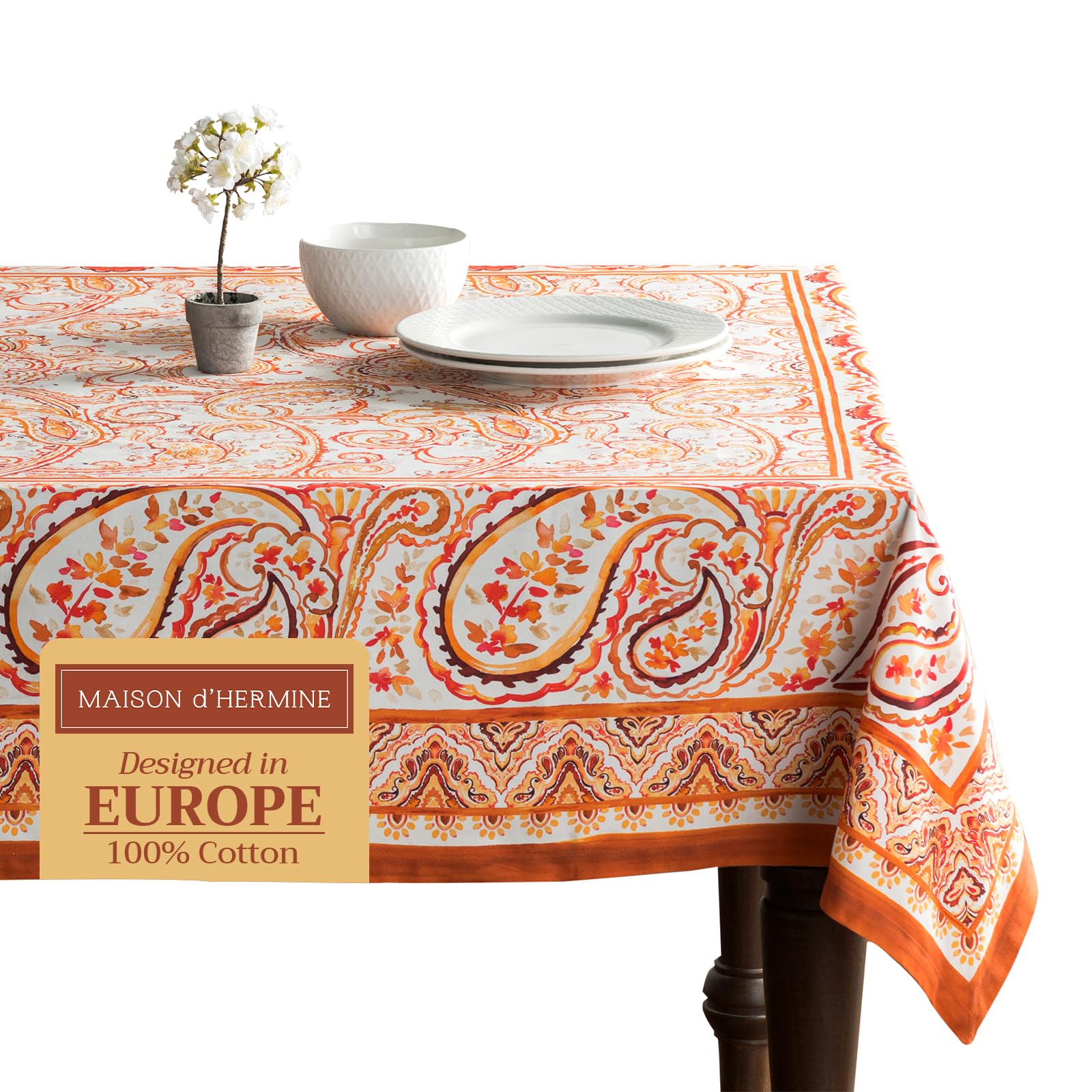 Maison d' Hermine Palatial Paisley 100% Cotton Tablecloth for Kitchen | Dinner | Table Top | Decoration Parties | Weddings | (Rectangle, 160 cm x 220 cm) โ image 1