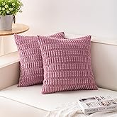 Aegero Pack of 2 Corduroy Decorative Throw Pillow Covers 18x18 InchSoft Boho Striped Pillow Covers Modern Farmhouse Home Decor for Sofa Living Room Couch Bed（Pink）