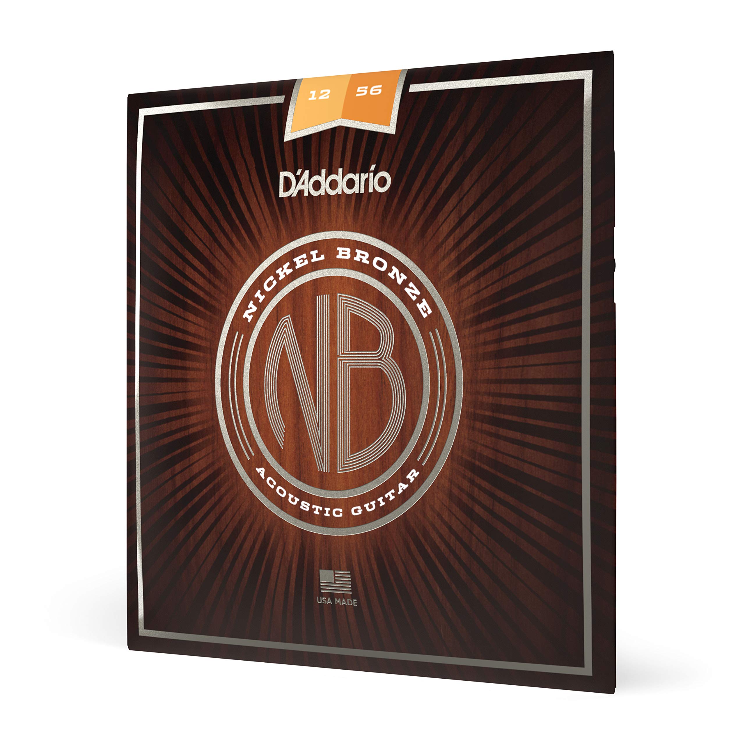 D'Addario Acoustic Guitar Strings, Nickel Bronze, NB1256, Light Top/Medium Bottom Gauge 12-56, 6-String Set, Pack of 1
