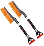 24” Snow Brush with Ice Scraper 2 Pack – Comfortable Foam Grip – Detachable Scraper - No Scratch - Soft Bristle Head…