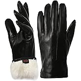 OCXMME Very Warm Mens Rabbit Fur Leather Gloves for Men Touchscreen Texting Driving Gloves