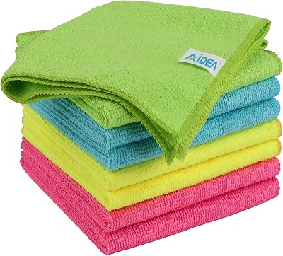 AIDEA Microfibre Cleaning Cloths 8 Pack 12x12 in Lint Free Streak Free Reusable