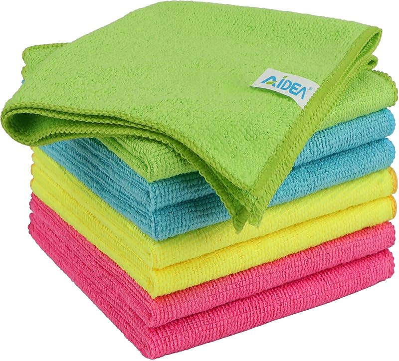 AIDEA Microfibre Cleaning Cloths 8 Pack 12x12 in Lint Free Streak Free Reusable