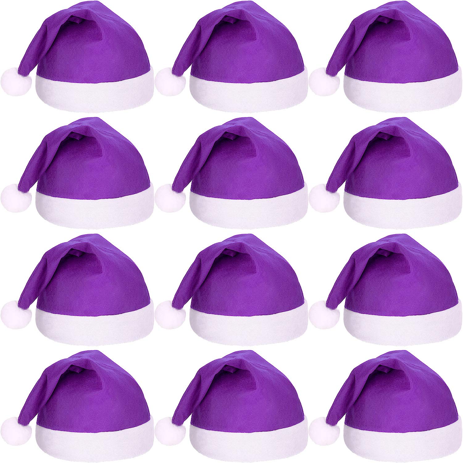 SATINIOR 12 Pieces Santa Hats Christmas Non Woven Fabric Hat for Holidays Xmas Party Supplies (Purple)