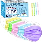 Rasav Colorful Kids Face Masks,100 PCS 3-Ply,4 Extenders for Boys Girls | 5 Colors (20 each), Soft ear loops, Nose clip,Daily safety face mask for kids, All-Day Comfort at Home/School