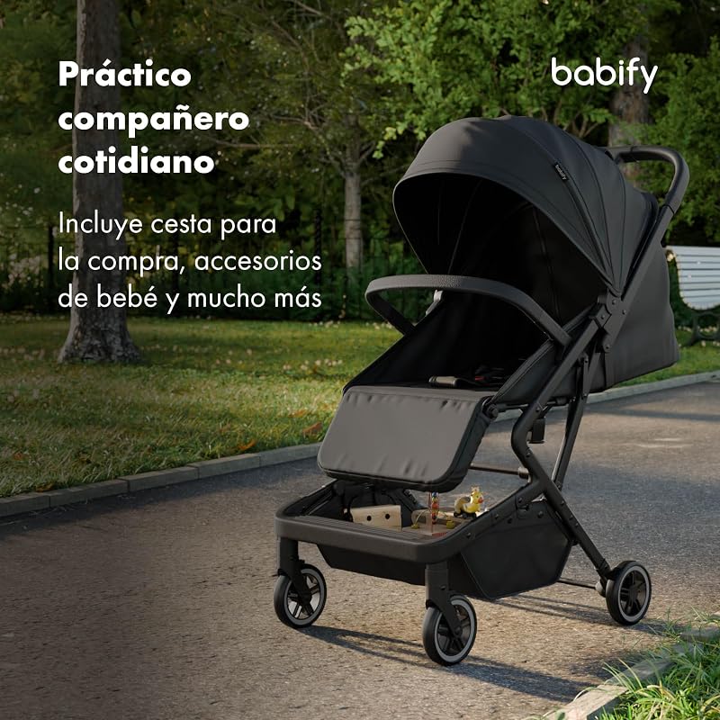 Urban Ease Passeggino Leggero - Da 0 a 4 Anni (22 kg), Ripiegabile con Una Mano, Reclinabile, Poggiapiedi Regolabile, Fodera Rimovibile, Cestino, Tettuccio con Finestra, Nero