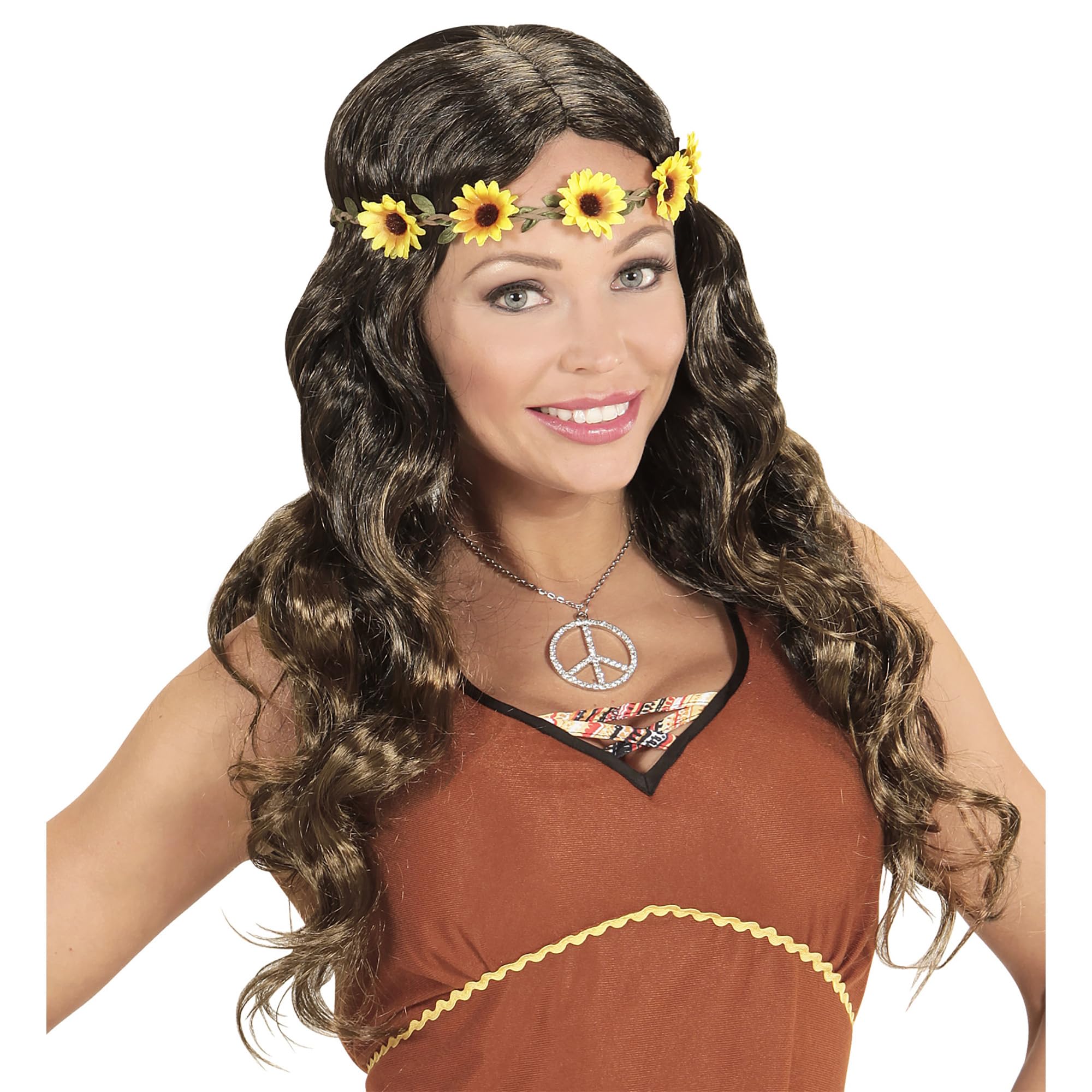 Widmann Hippie or Medieval Wig with Floral Headband in Bags, One Size
