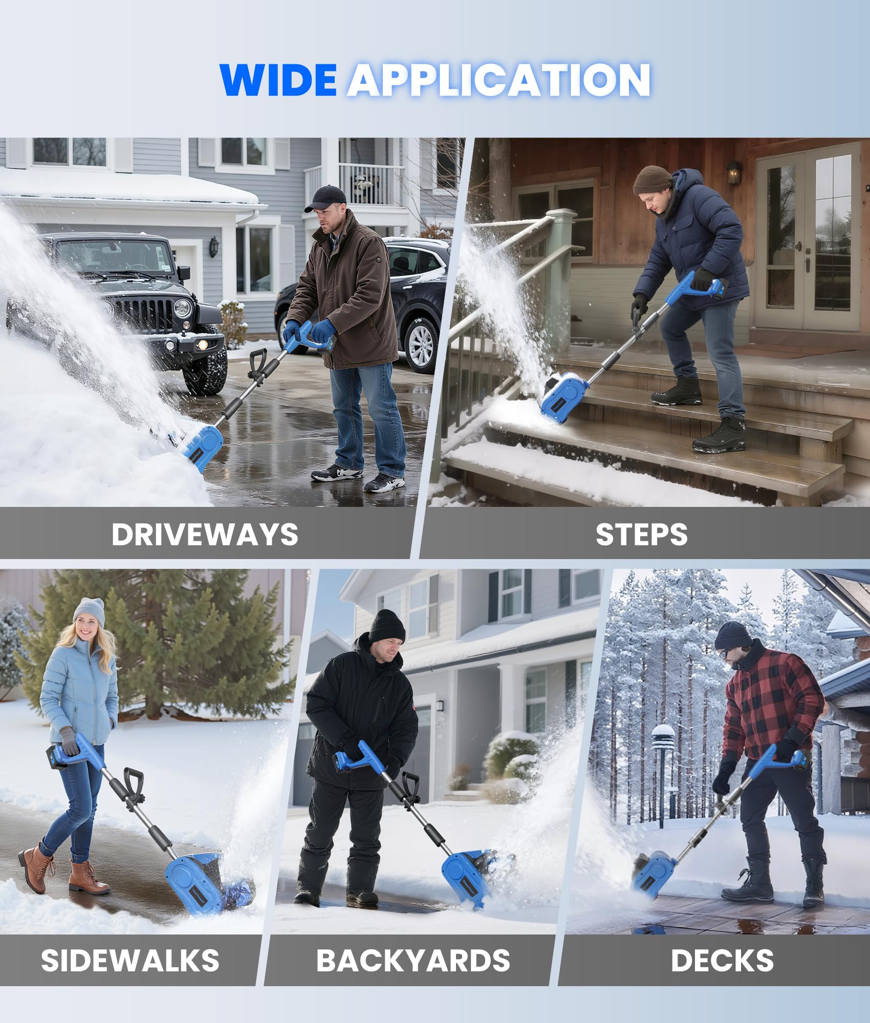 ThawTech Cordless Electric Snow Shovel, 21V, 12-Inch, Adjustable Directional Plate, with 4 Ah Battery and Charger, Electric Snow Blower for Driveway, Steps and Walkways