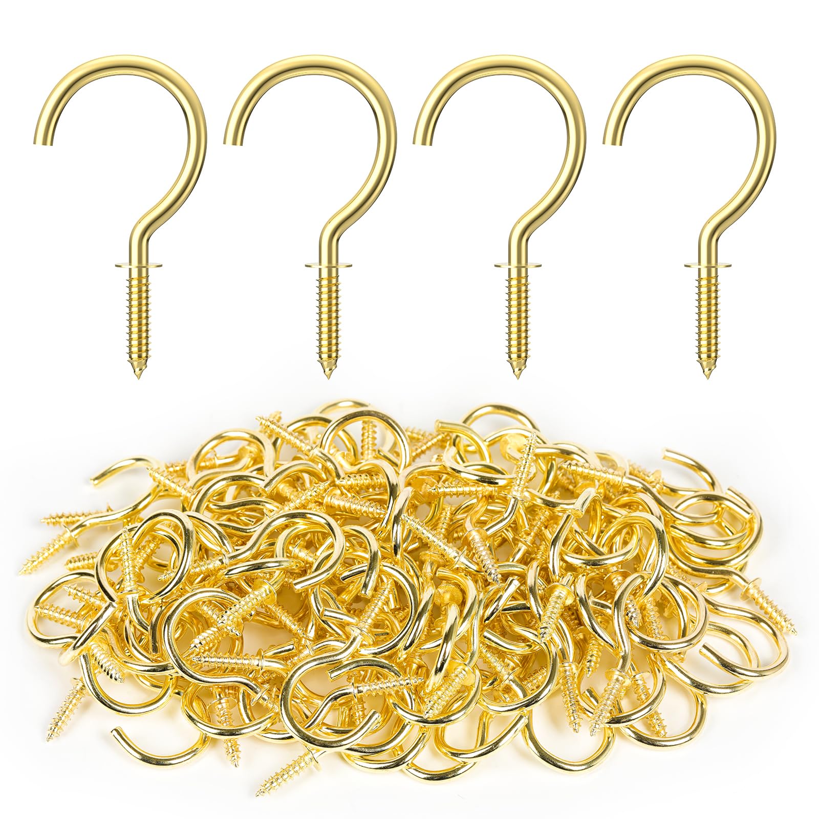Photo 1 of RELBRO Screw Hooks, 1 Inch Metal Screw in Cup Hooks, 100 Pcs, Gold
