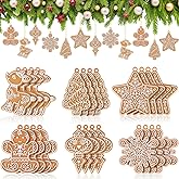Soaoo 24 Pcs Gingerbread Cookie Ornaments, Gingerbread Ornaments for Christmas Tree, Mini Snowflake Reindeer Hanging Christmas Decorations for Xmas Tree Winter Holiday Crafts, 6 Designs
